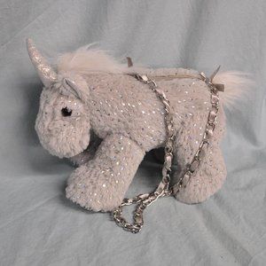 🐸Olly & Me	silver sparkle grey silver unicorn purse plush stuffed animal (119w)